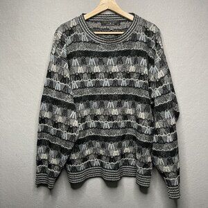 Vintage Protege Collection Coogi Style Sweater L Black Gray Blue Geometric